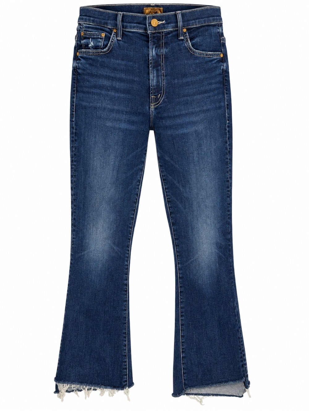 MOTHER The Insider Crop Step Fray Jeans Teaming Up Dark Wash Flare 28
